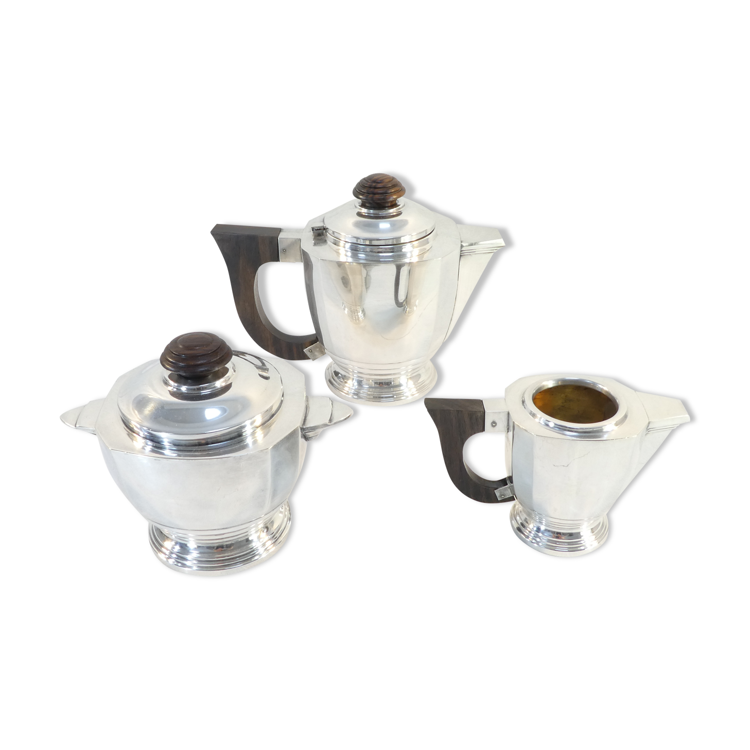 Silver metal coffee / tea service art deco 3 pieces