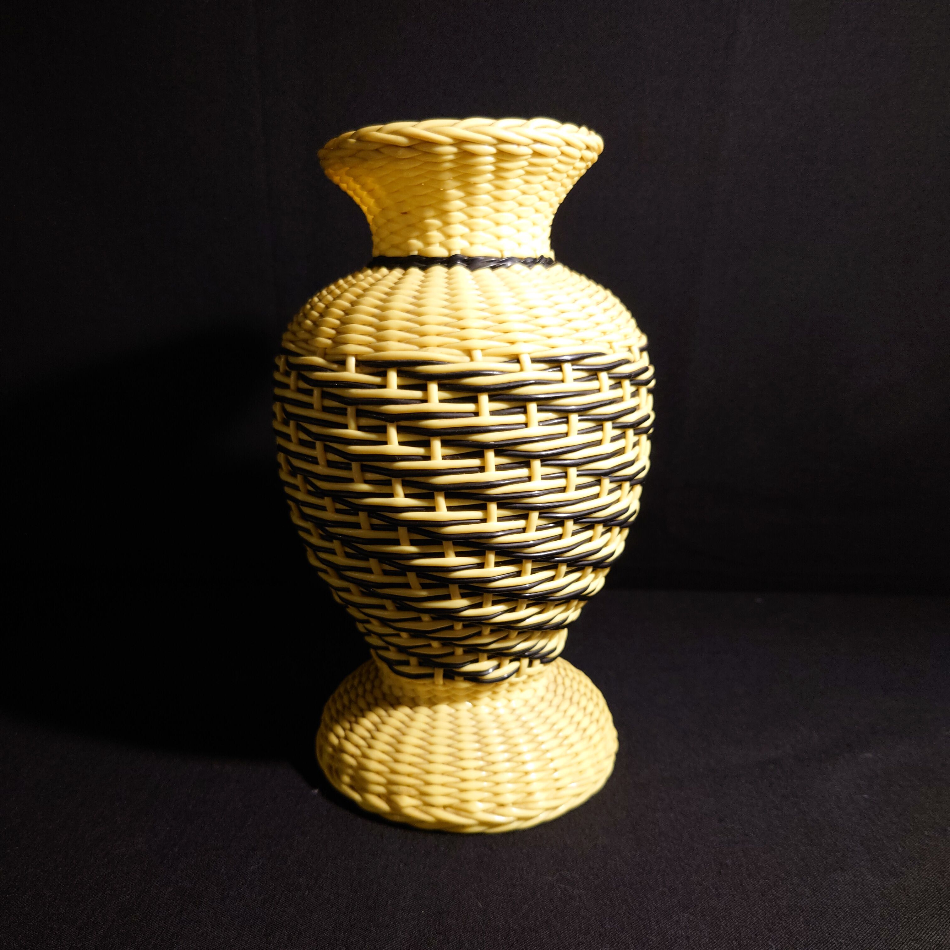 Yellow and black scoubidou vase