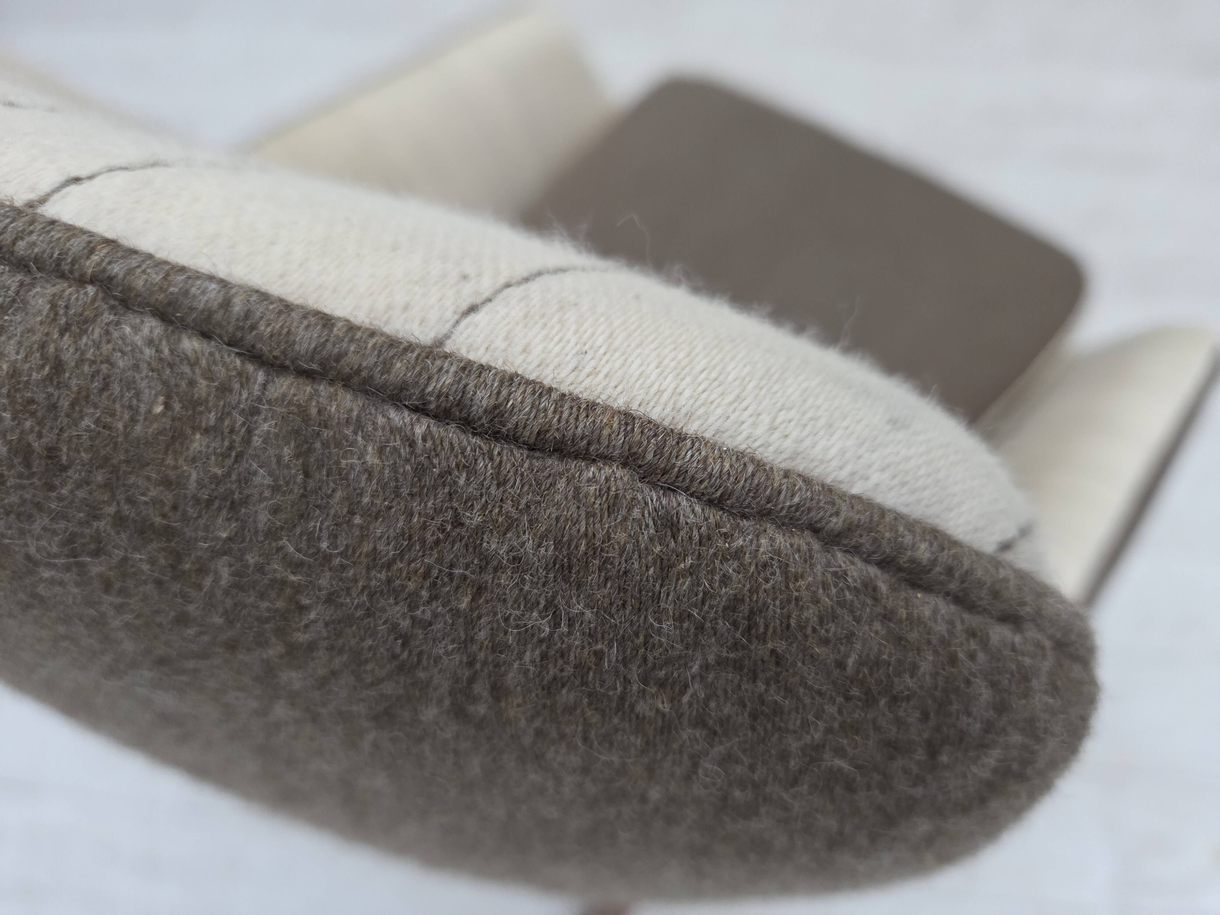 1970s, Danish design by Illum Wikkelsø, furniture wool fabric, oak wood.