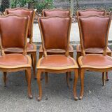 6 solid wood and leather chairs in Louis XV style