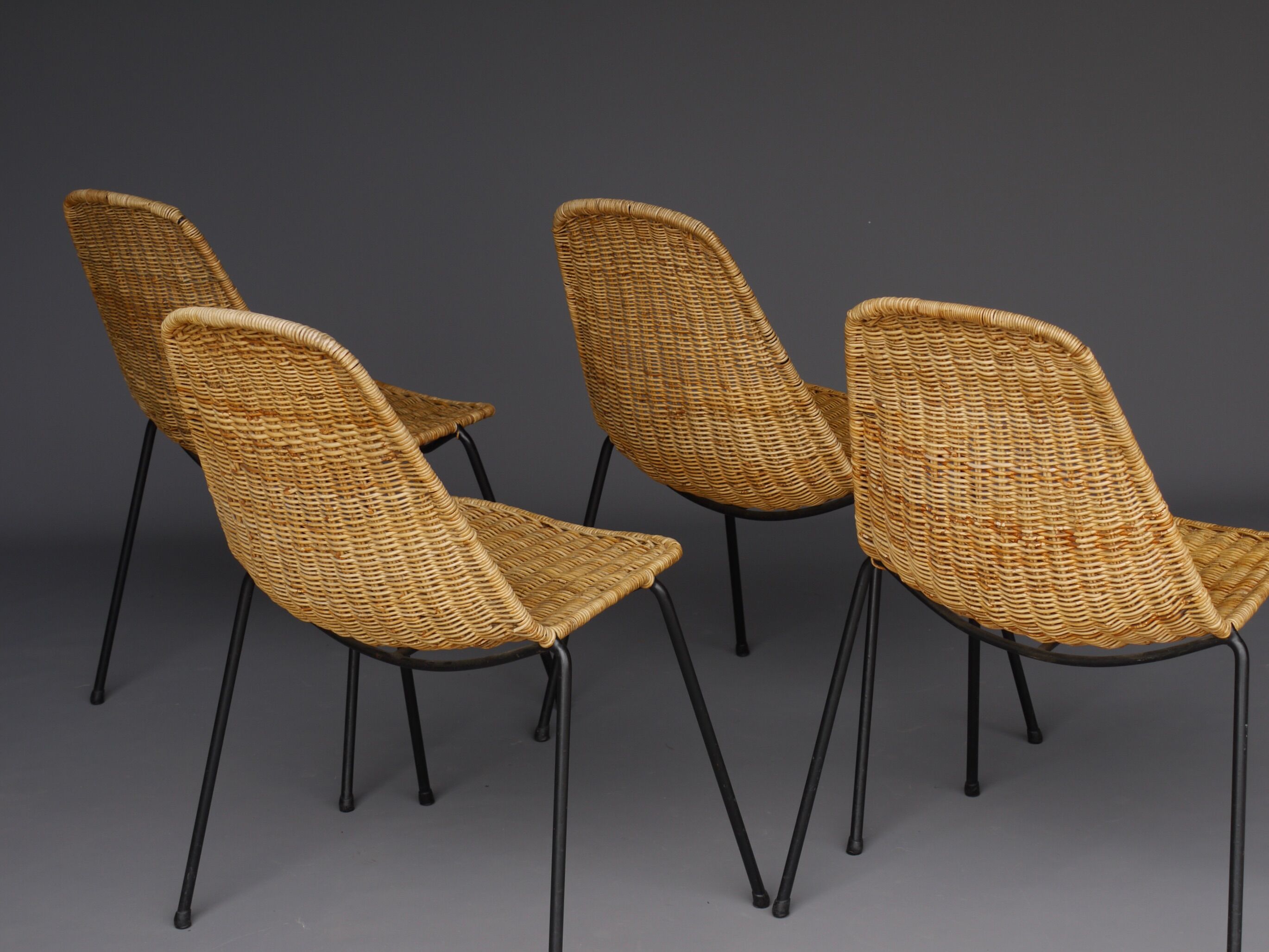 Mid-Century Wicker Chairs by Gian Franco Legler, 1950s. Set of 4