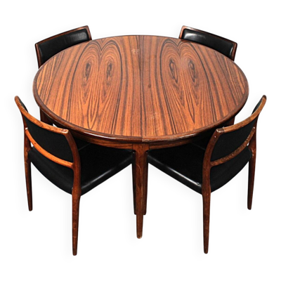 Table et chaises en palissandre Møller modèle 80 par Niels Otto (NO) Møller pour JL Møllers, années 1960, ensemble de 5.