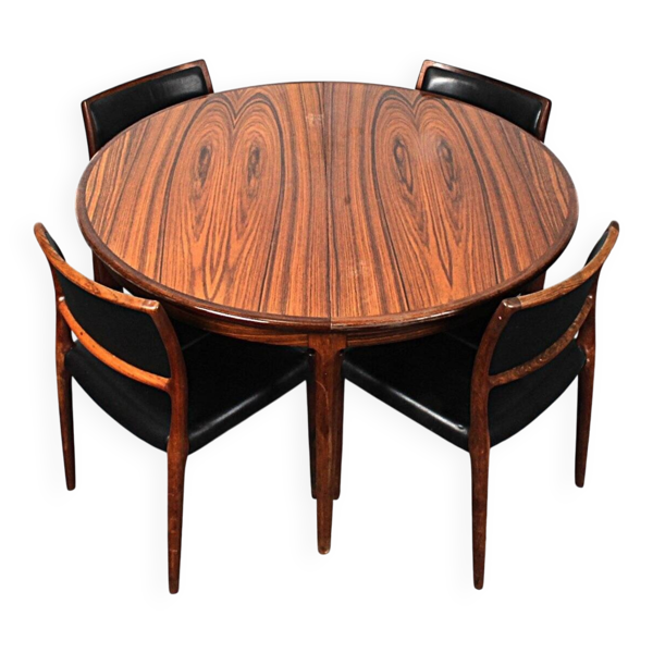 Table et chaises en palissandre Møller modèle 80 par Niels Otto (NO) Møller pour JL Møllers, années 1960, ensemble de 5.