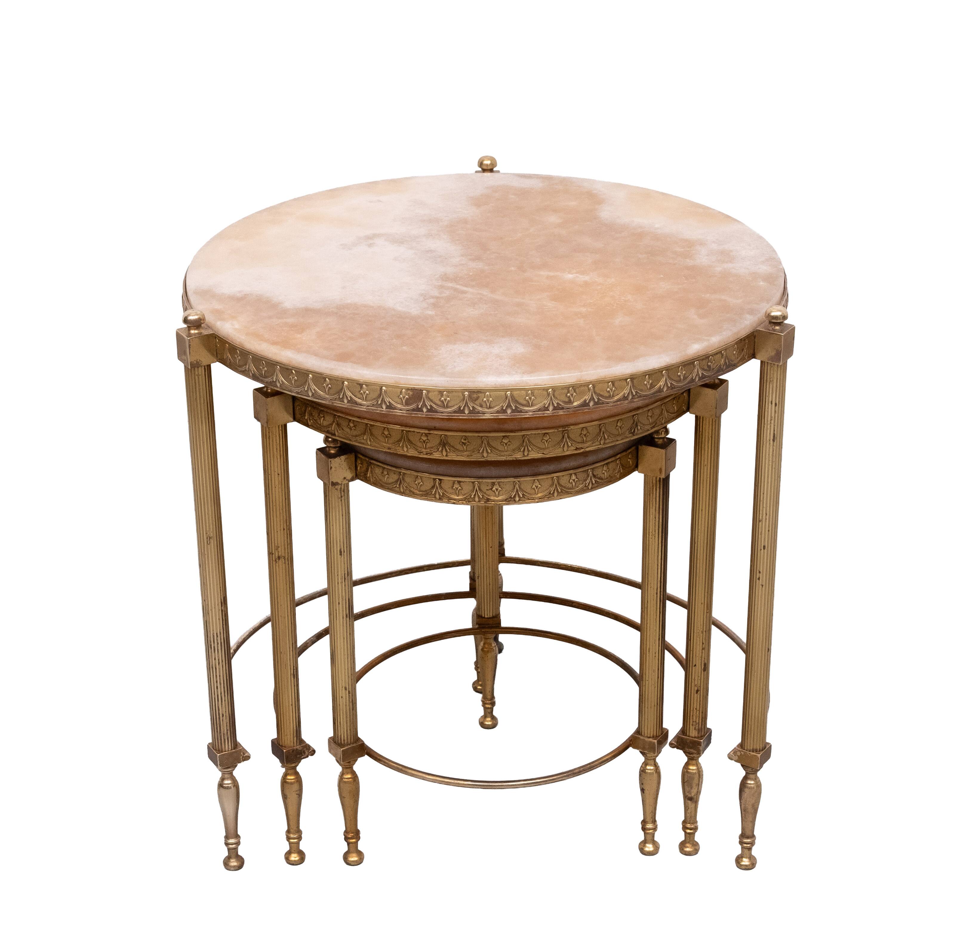 Hollywood Recency Nesting Tables Brass Onyx Marble France