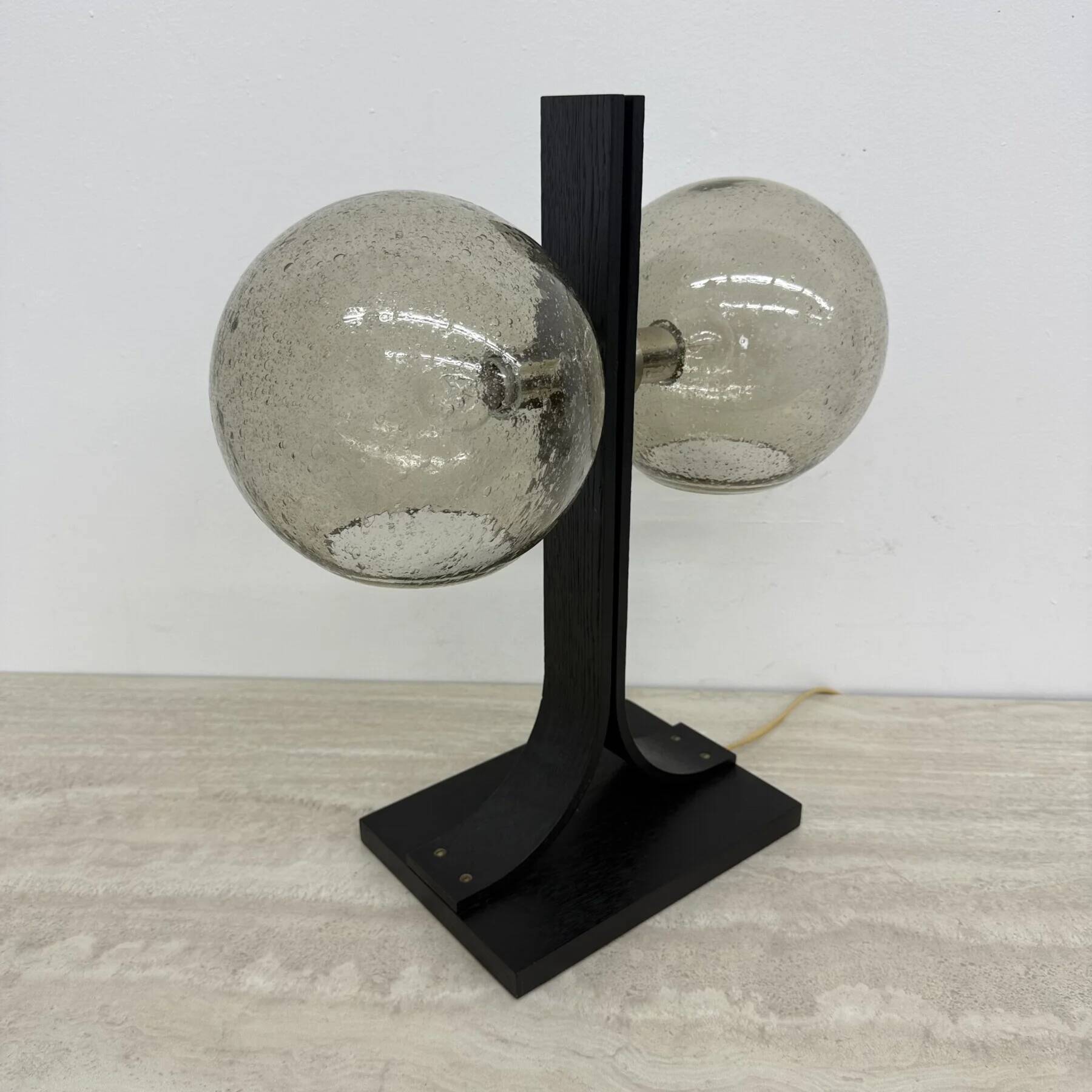 Lampe de table Temde Leuchten avec des sphères en contreplaqué et en verre, années 1970.