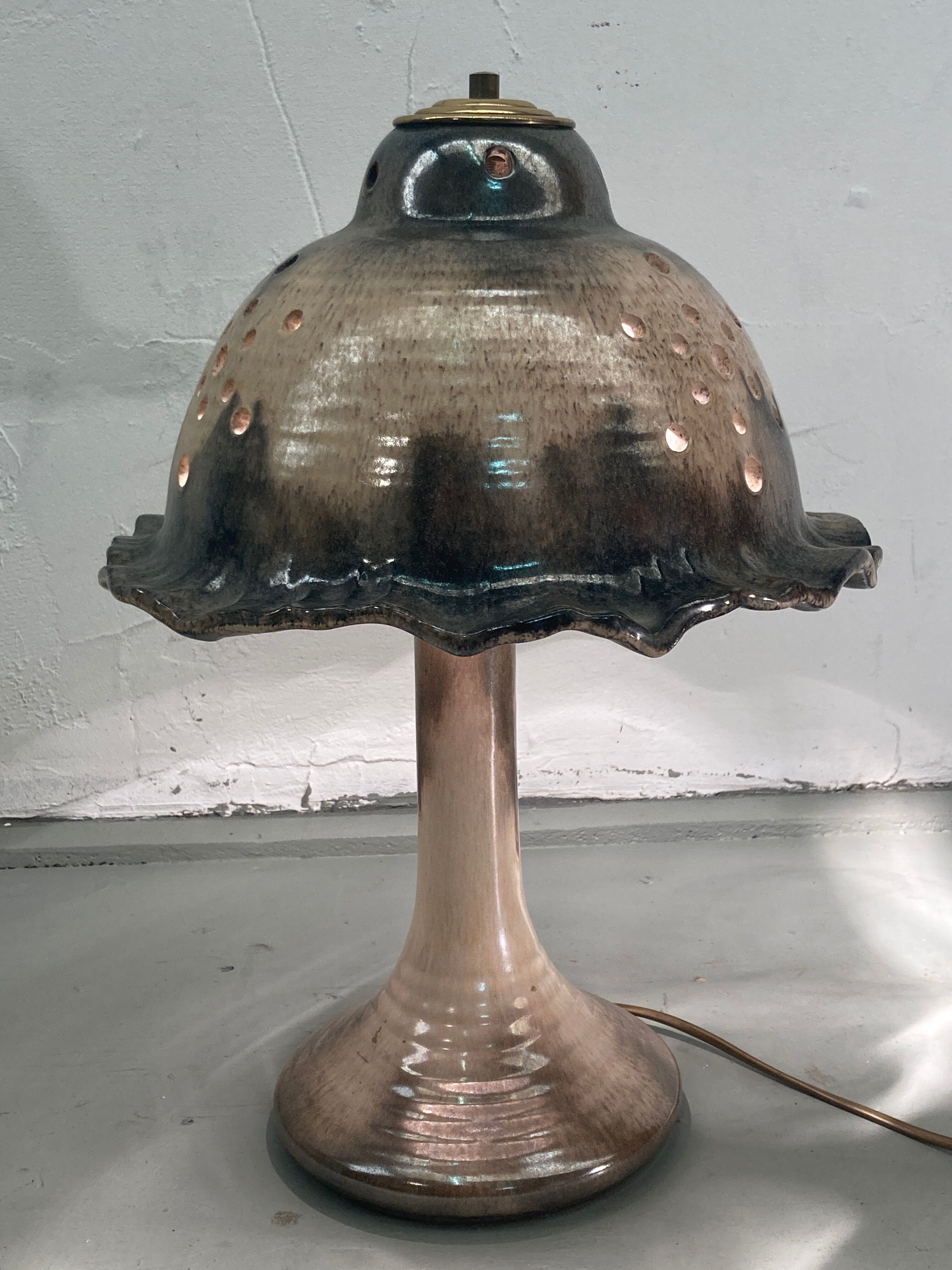 Midcentury ceramic enameled glazed mushroom table lamp