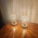 Pair of vintage 70s bedside lamps – Brushed brass, enamel & ribbed glass