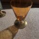 6 iridescent colored crystal liqueur glasses with gold stems / art-deco