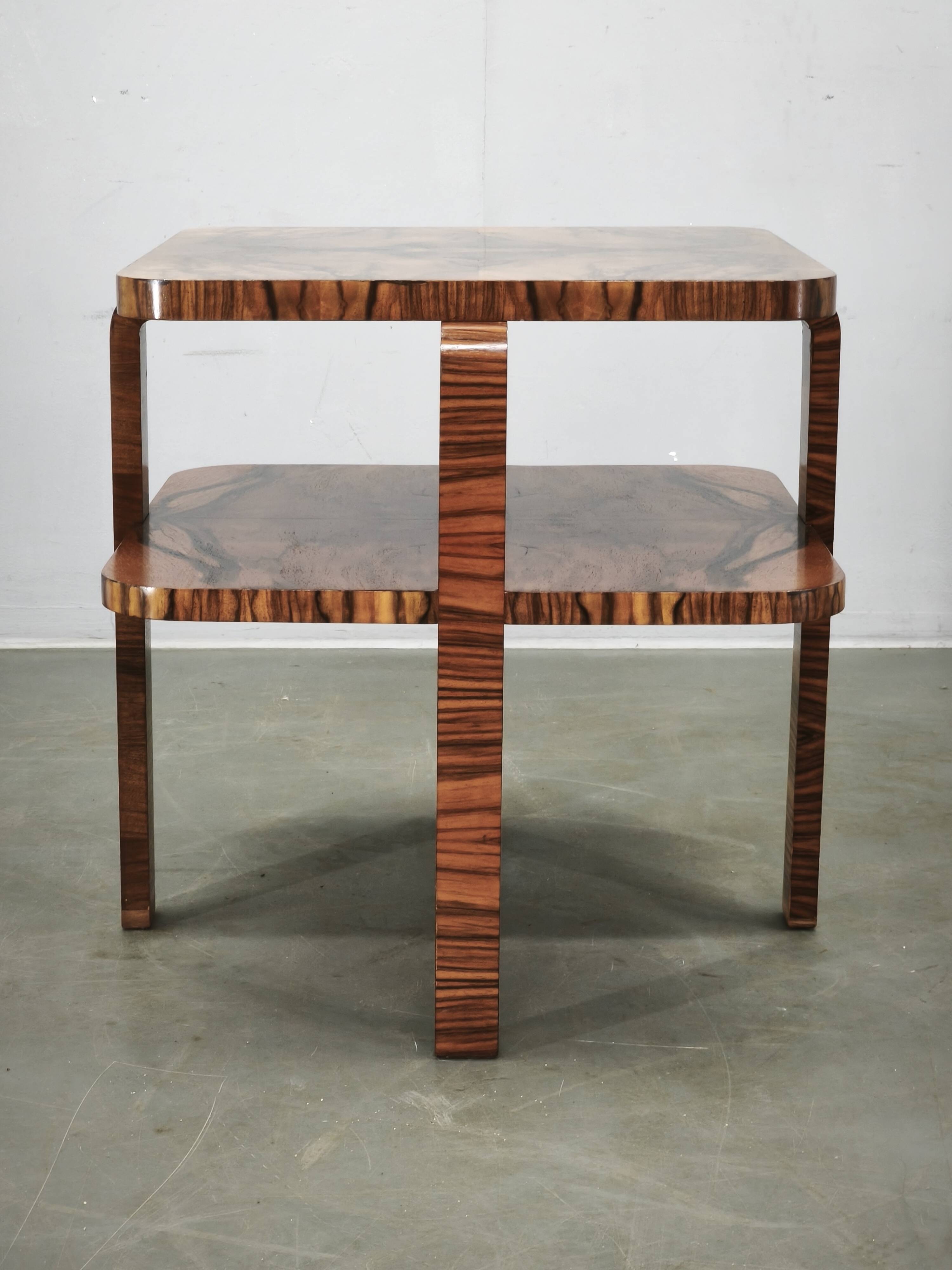 1930s Art Deco Walnut Two-Tier Coffee Table, Czechoslovakia
