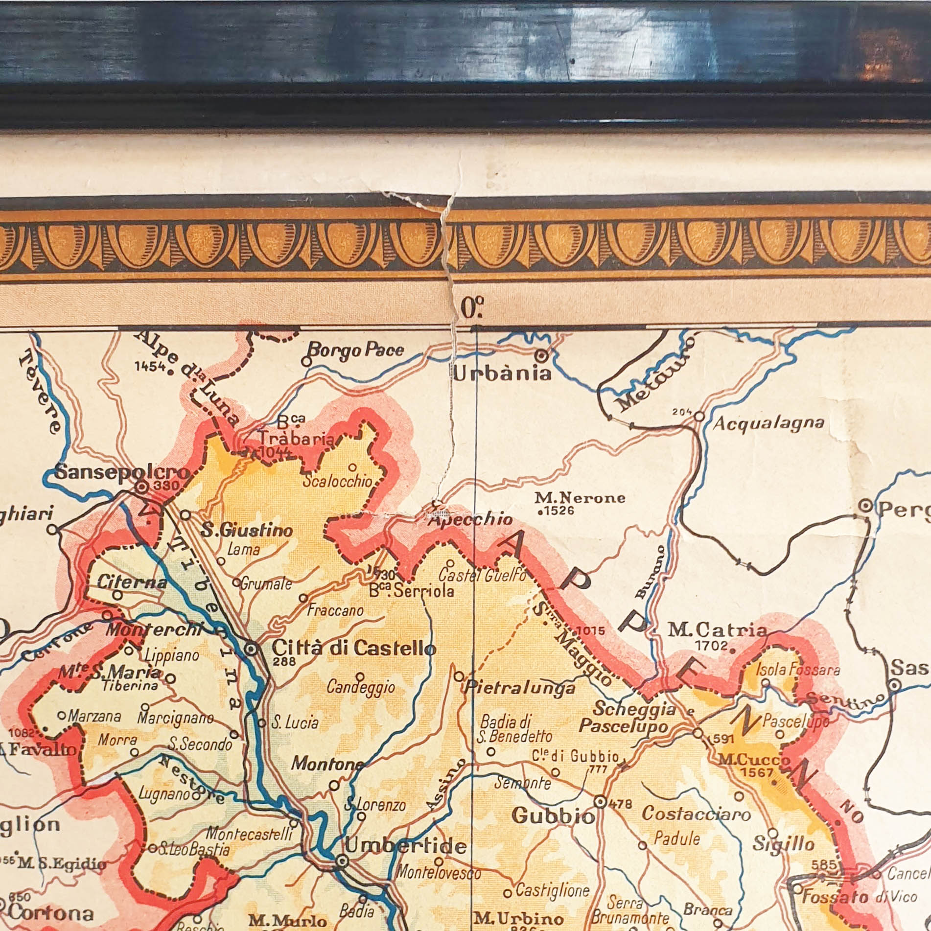 Vintage school map of Lazio and Umbria in Italy