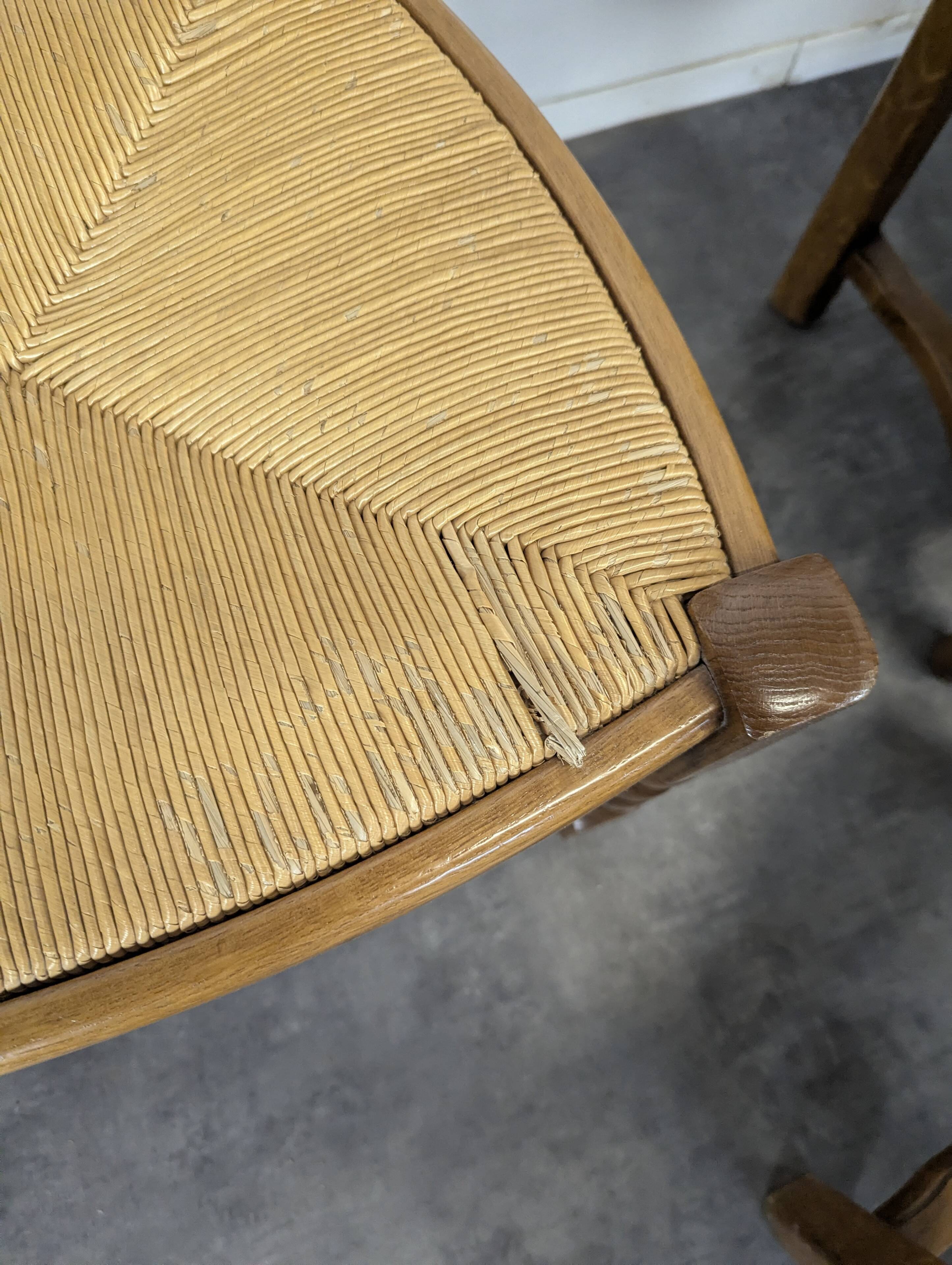 Set of 6 straw-seated chairs