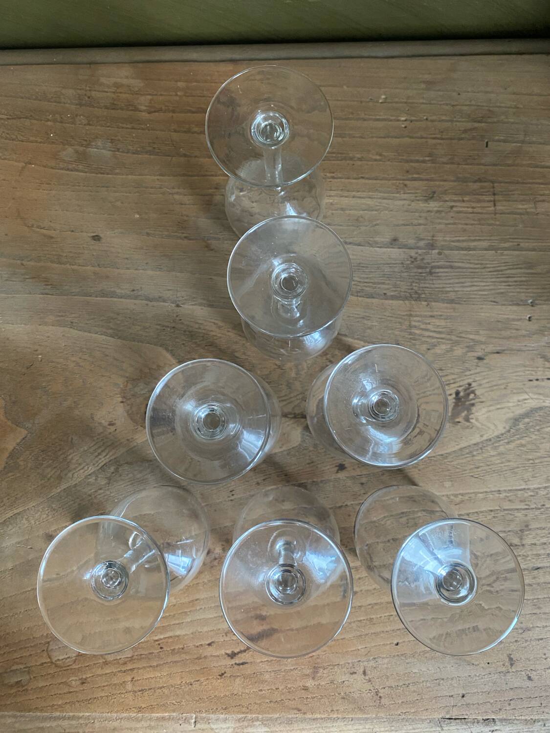 Set of 7 old etched glass stemware