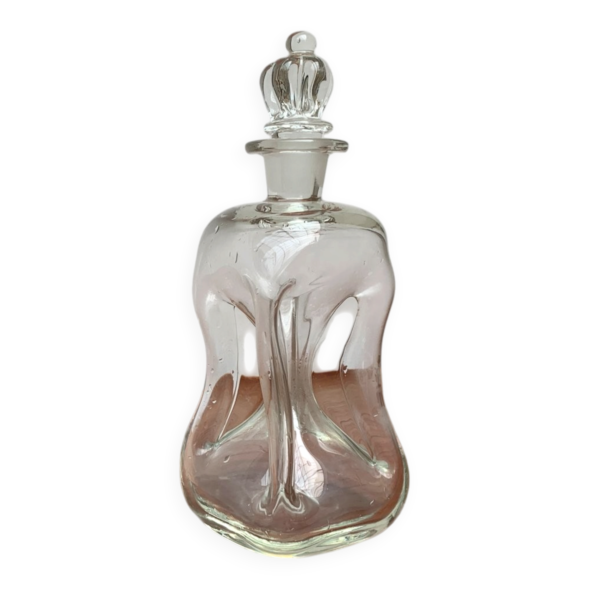 Danish Vintage Glass Kluk Kluk Bottle with Crown Glass Stopper from Holmegaard, 1970s