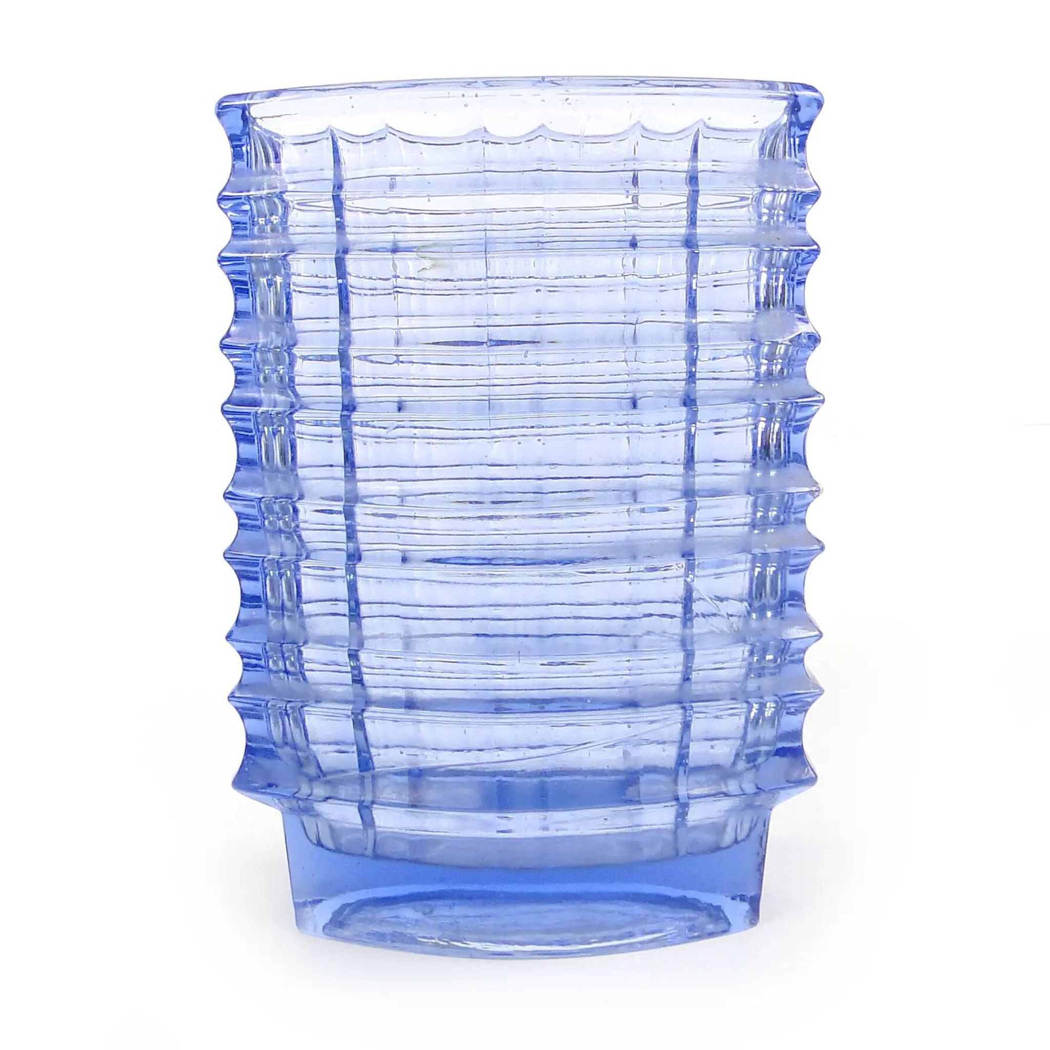 Optical vase, mid-century modern, transparent glass, designed by J. Drost, Ząbkowice, Poland, 1970s