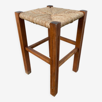 Vintage wooden and straw stool