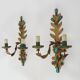 Pair of gold metal wall lights with turquoise glass inlay. 70