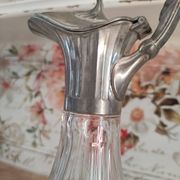 Old water decanter in curved glass and tin Art Nouveau style