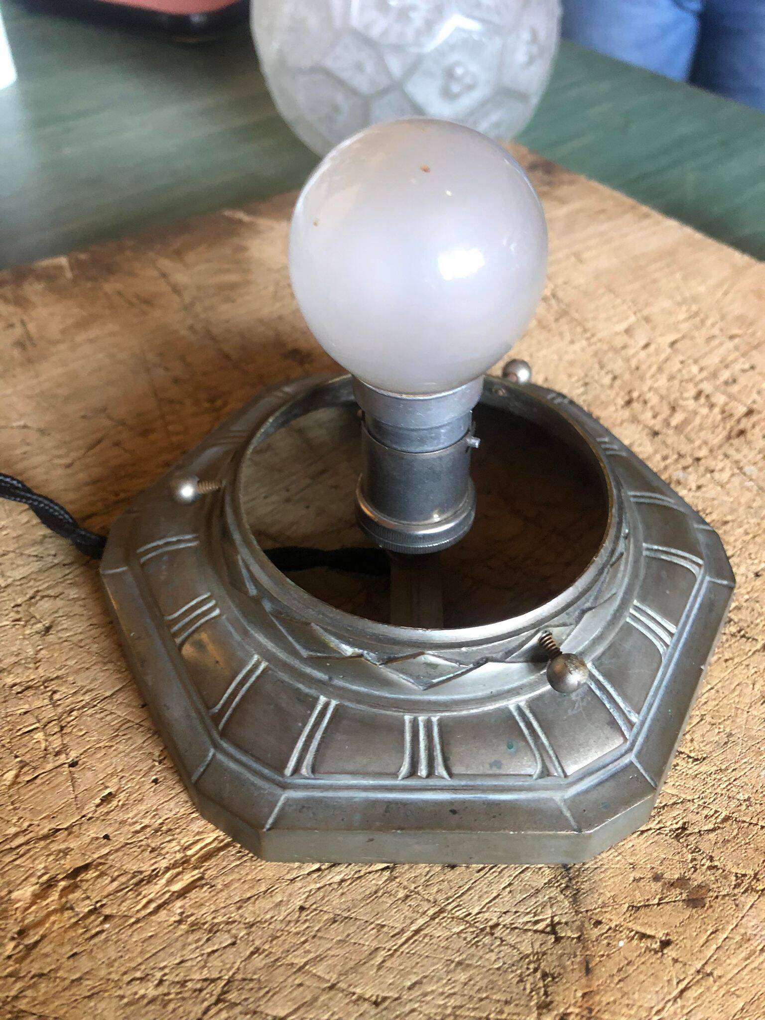 Charles Ranc art deco lamp, bedside lamp, nickel-plated bronze and glass globe