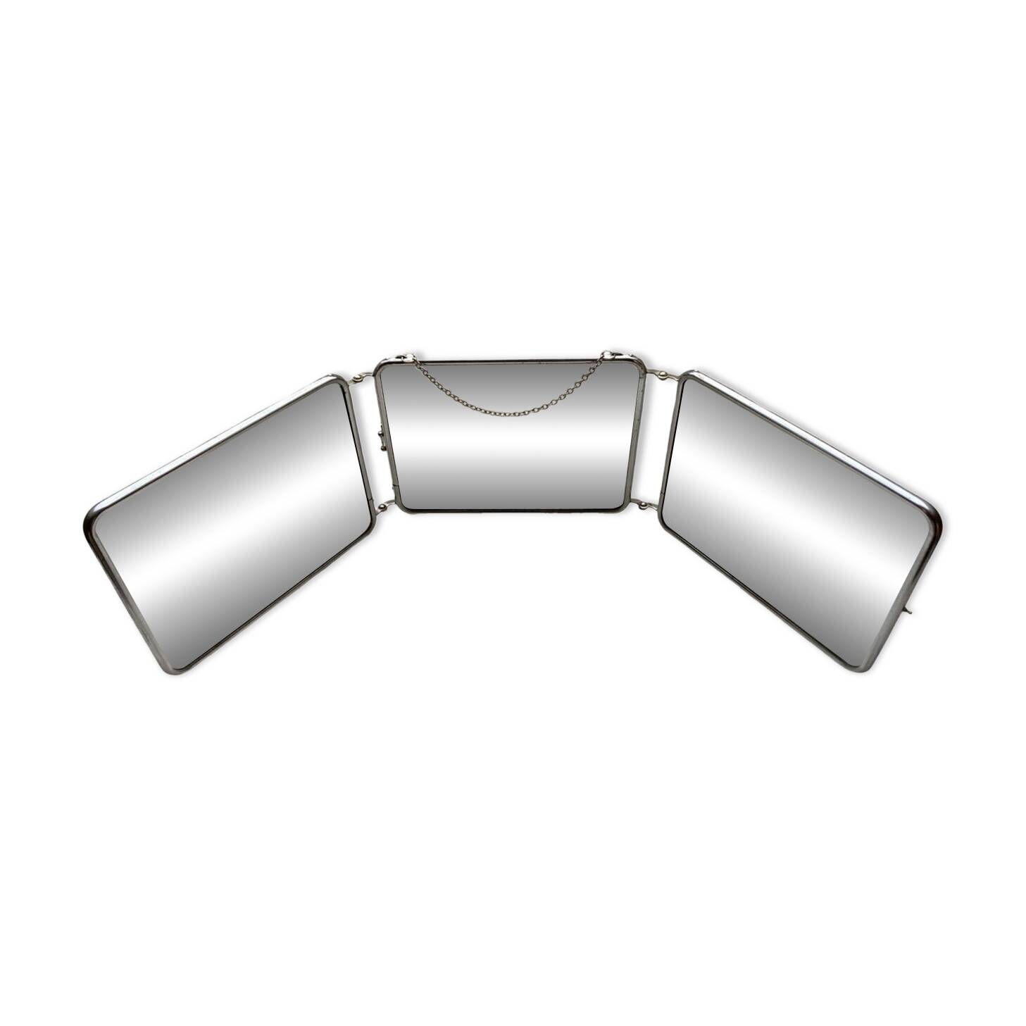 Vintage horizontal triptych barber mirror