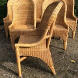 Vintage rattan set dining table and its 6 chairs