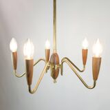 Chandelier made In Teak & Brass From 1960s