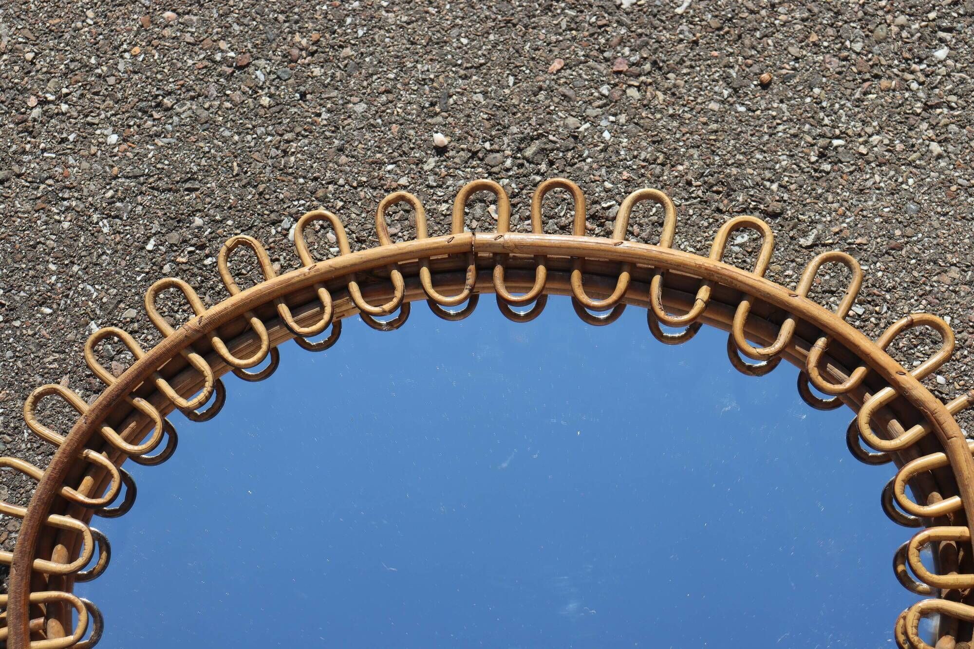 Italian design rattan mirror by Franco Albini