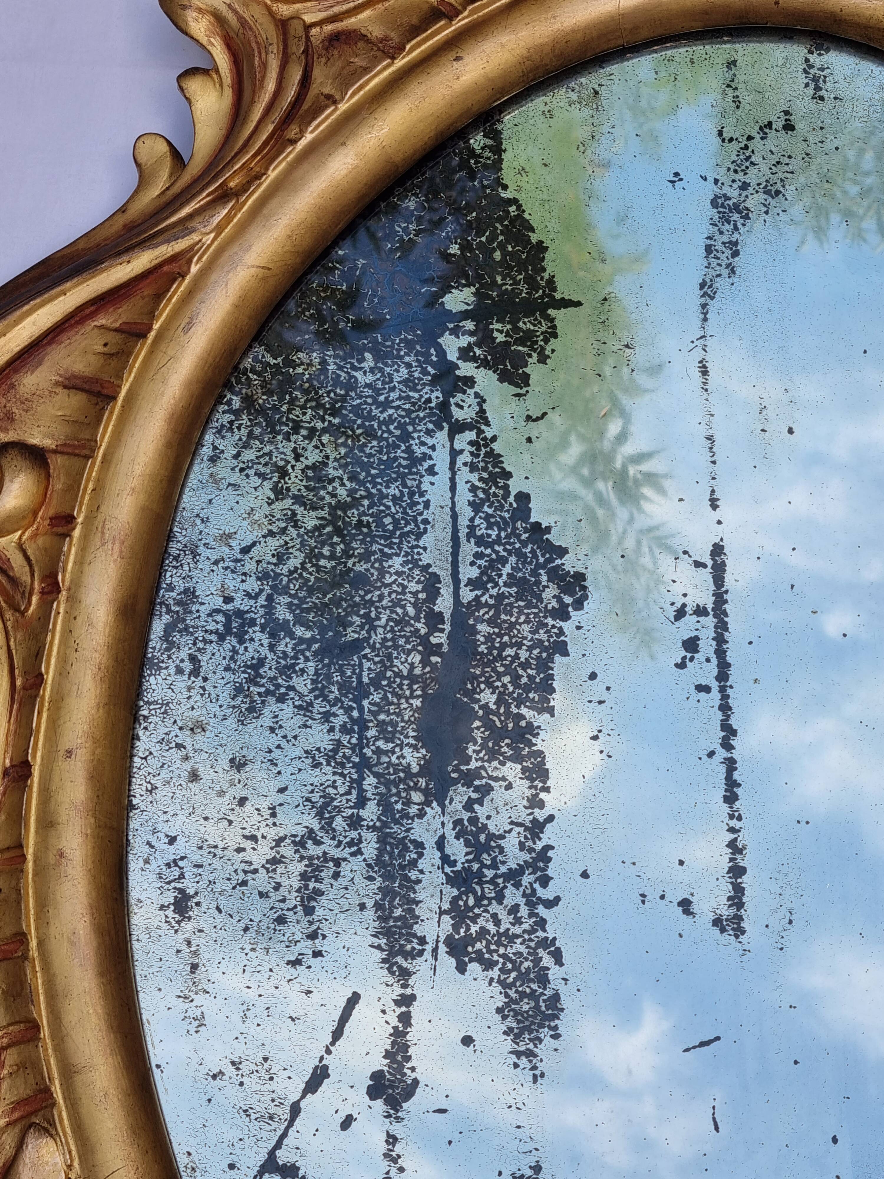 Large oval gold mirror, Louis XV rococo style, late 19th century, 114 x 66 cm.