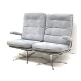 Vintage 2-seater sofa with gray suede upholstery made in the 1970s