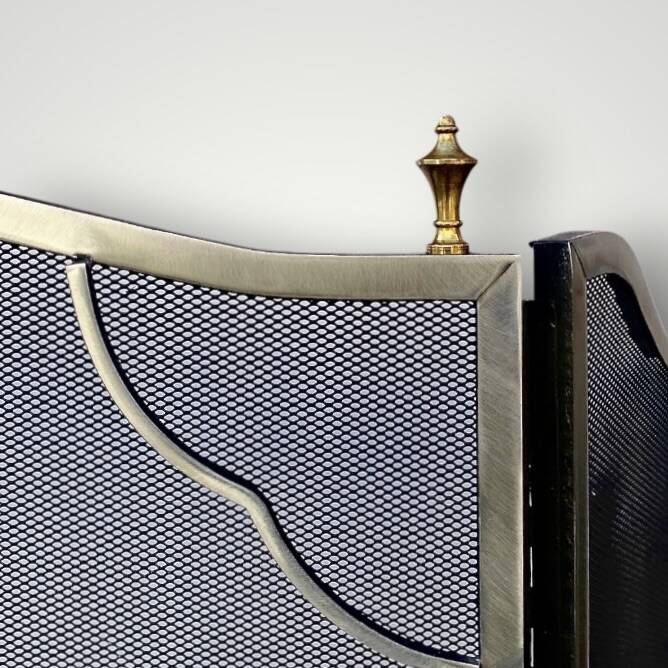 Antique brushed steel and brass fireplace screen – foldable – 1960s