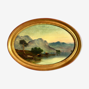 19th-century English school depicting a landscape in a medaillon