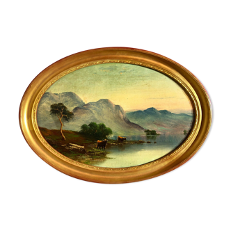 19th-century English school depicting a landscape in a medaillon