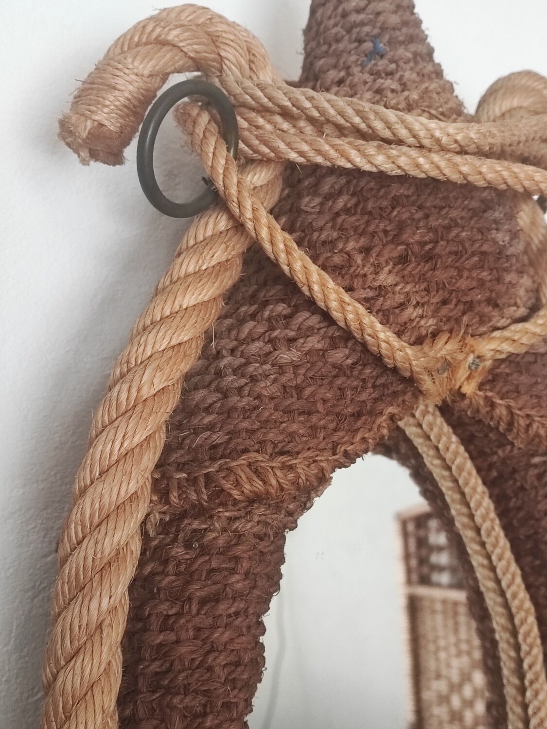 Vintage rope mirror, attributed to Adrien Audoux and Frida Minet, 1950s design.