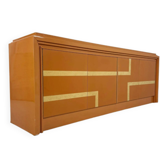 Italian orange lacquered sideboard with inlay, 1970s