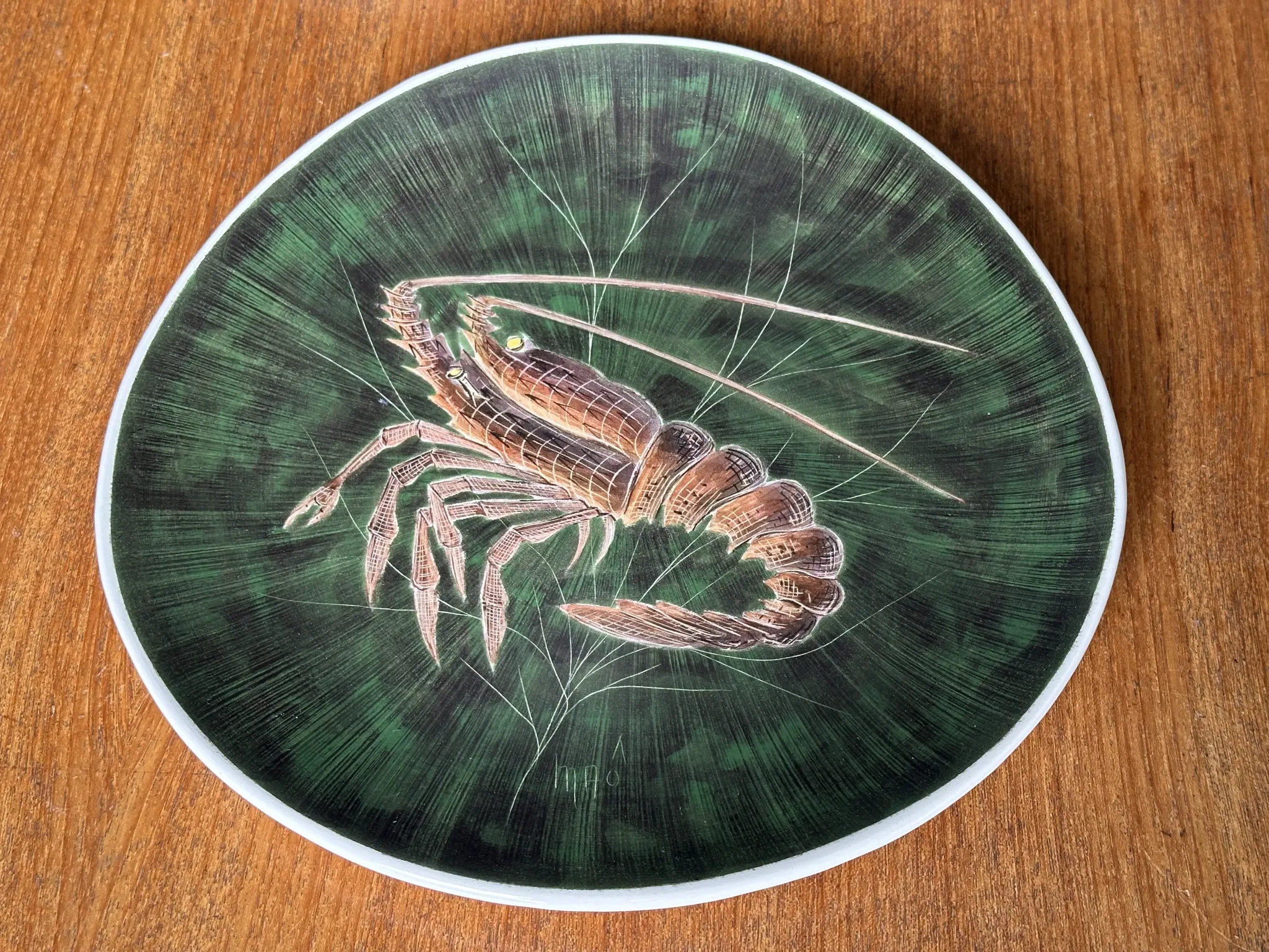Fish service in glazed earthenware painted by hand signed Le Mao - 1960