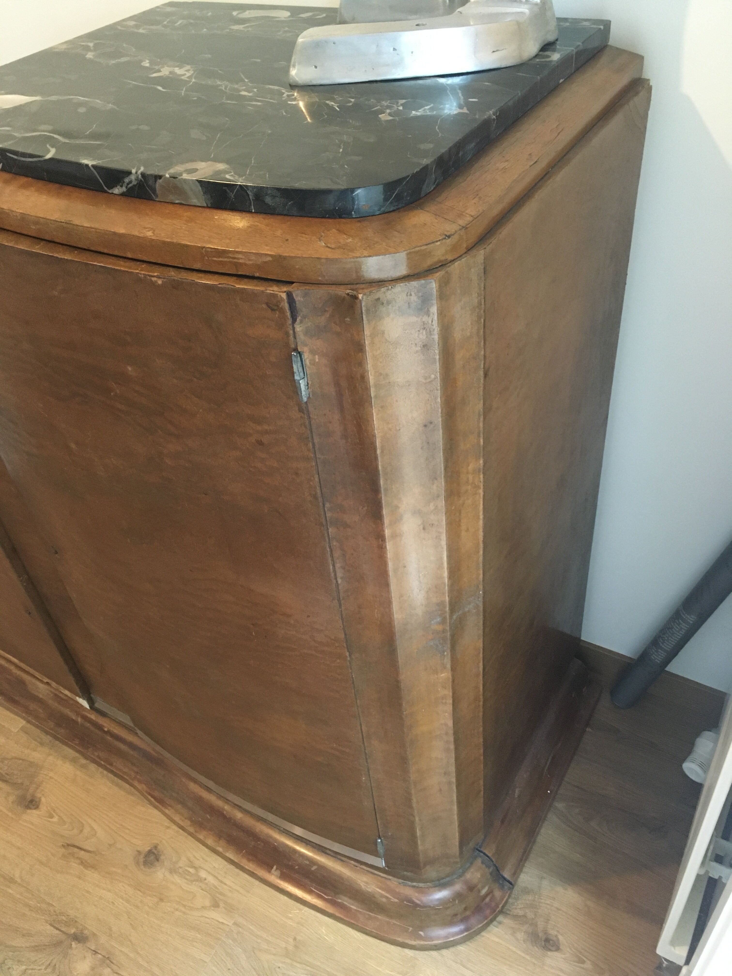 Buffet wood wood Art Deco black marble trays