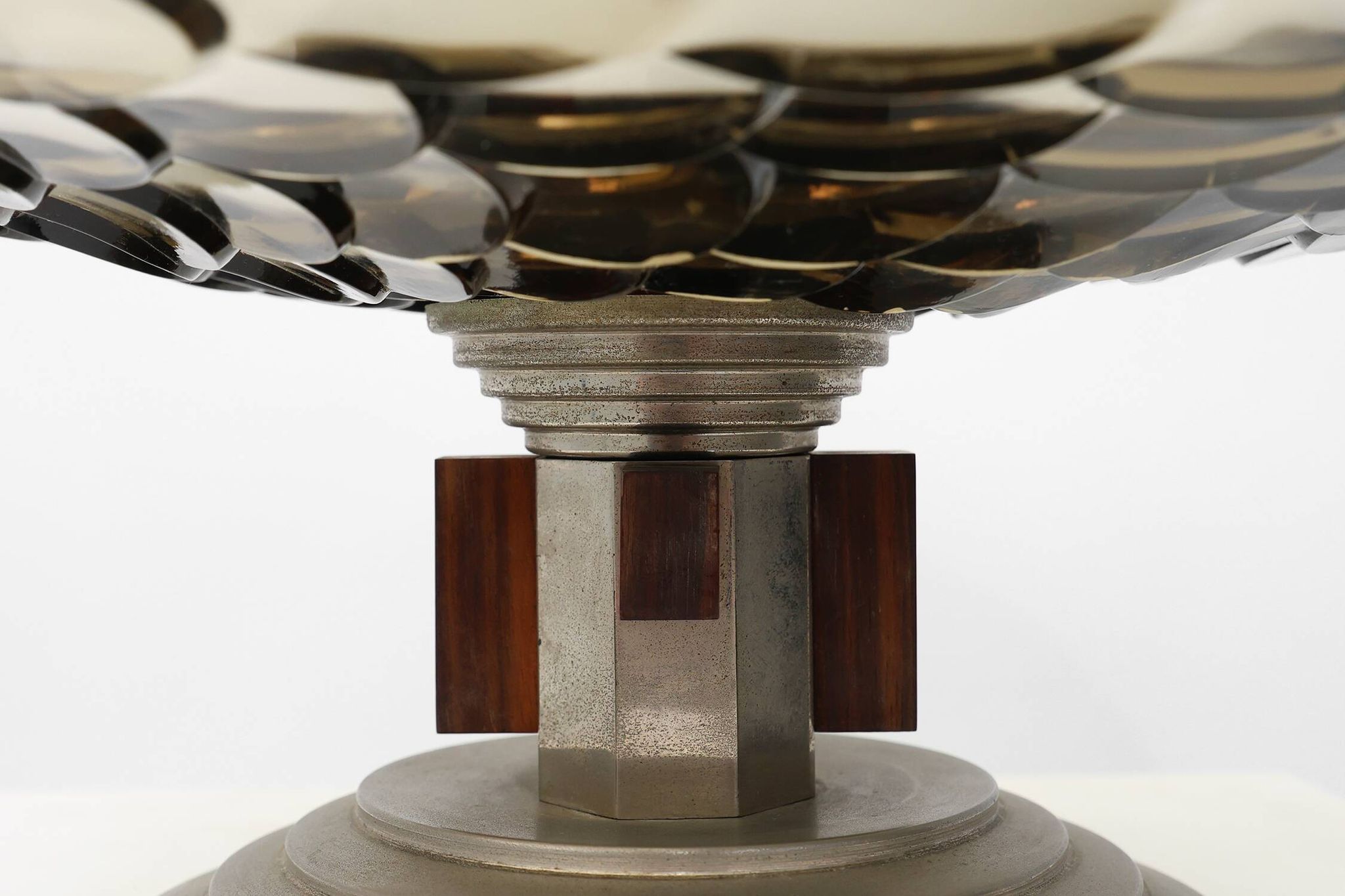Art Deco Glass, wood and Metal Fruit Bowl, France, 1940s