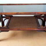 Vintage rattan coffee table and smoked glass