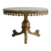Antique coffee table in green marble and gold metal.