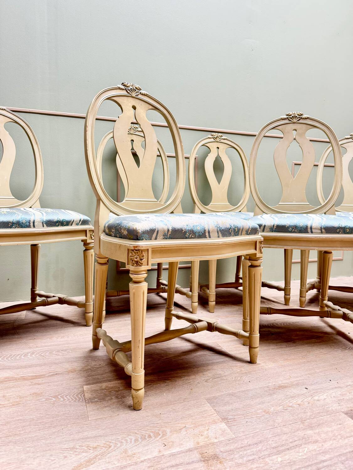 Suite Of Six Louis XVI Style Lacquered Wood Chairs