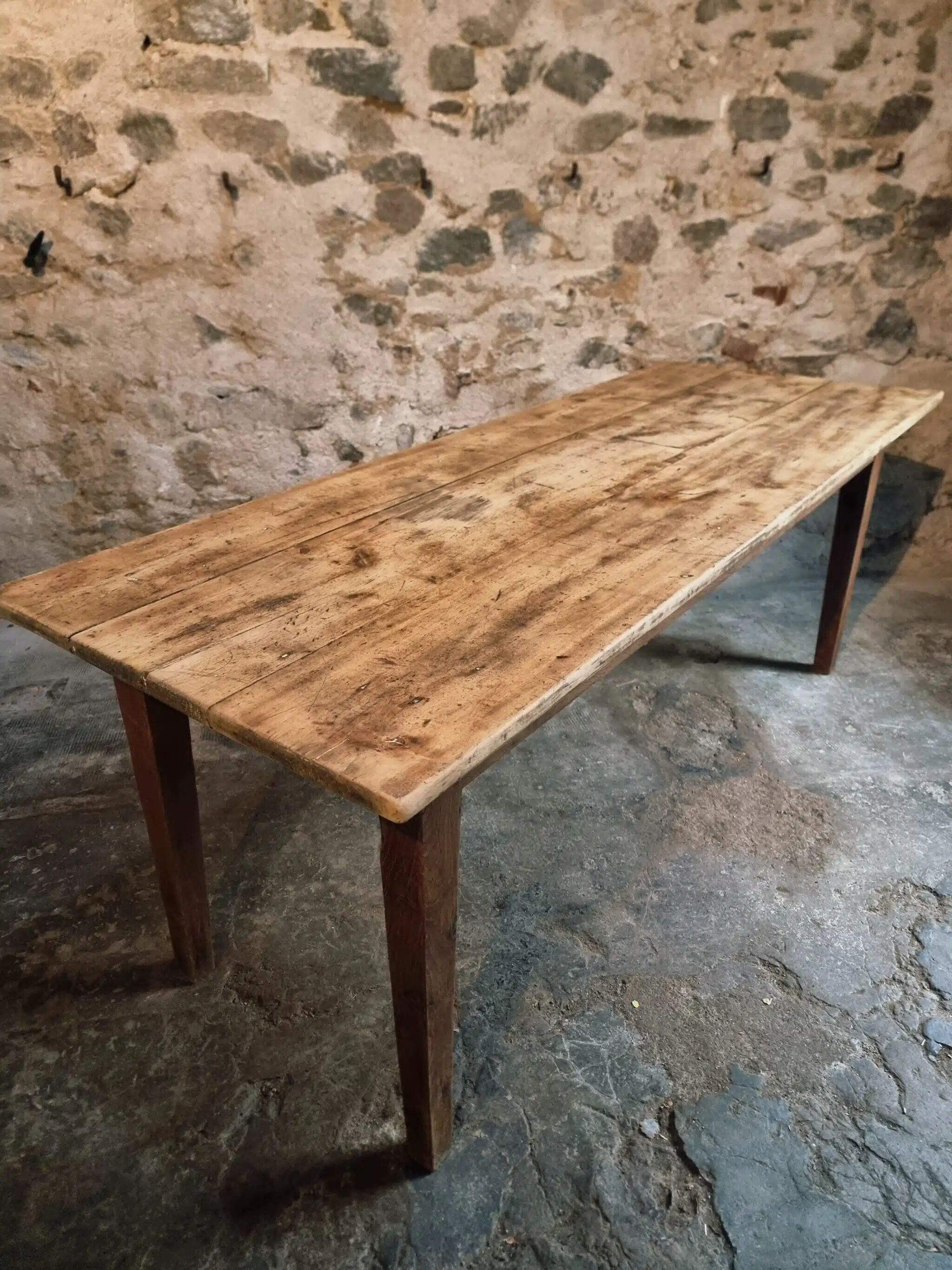 Antique French country dining table – Oak base and pine top, circa 1900