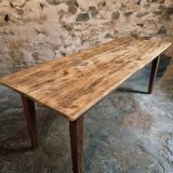 Antique French country dining table – Oak base and pine top, circa 1900