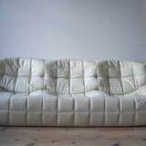 Vintage Leather Kashima Sofa in White Leather by Michel Ducaroy for Ligne Roset, 1980s