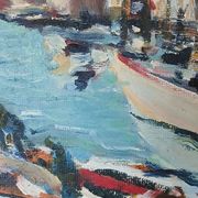 Marine painting, the port of La Rochelle, 1950s
