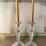 Pair of molded glass candlesticks