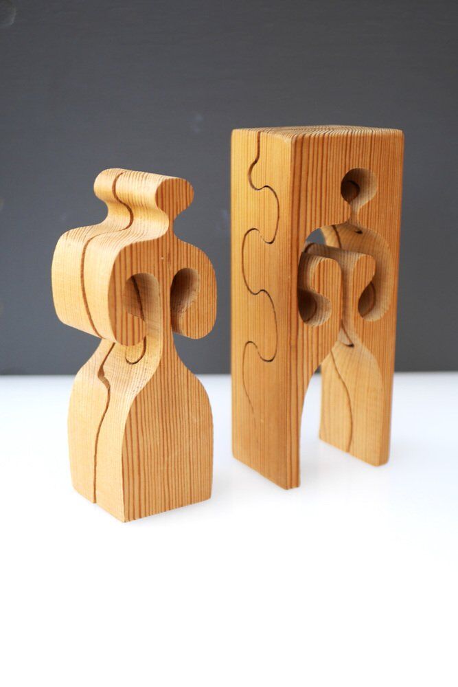 Puzzle in wood sculpture by Gunnar Kanevad for Gamla Linköping, Sweden, 1962.