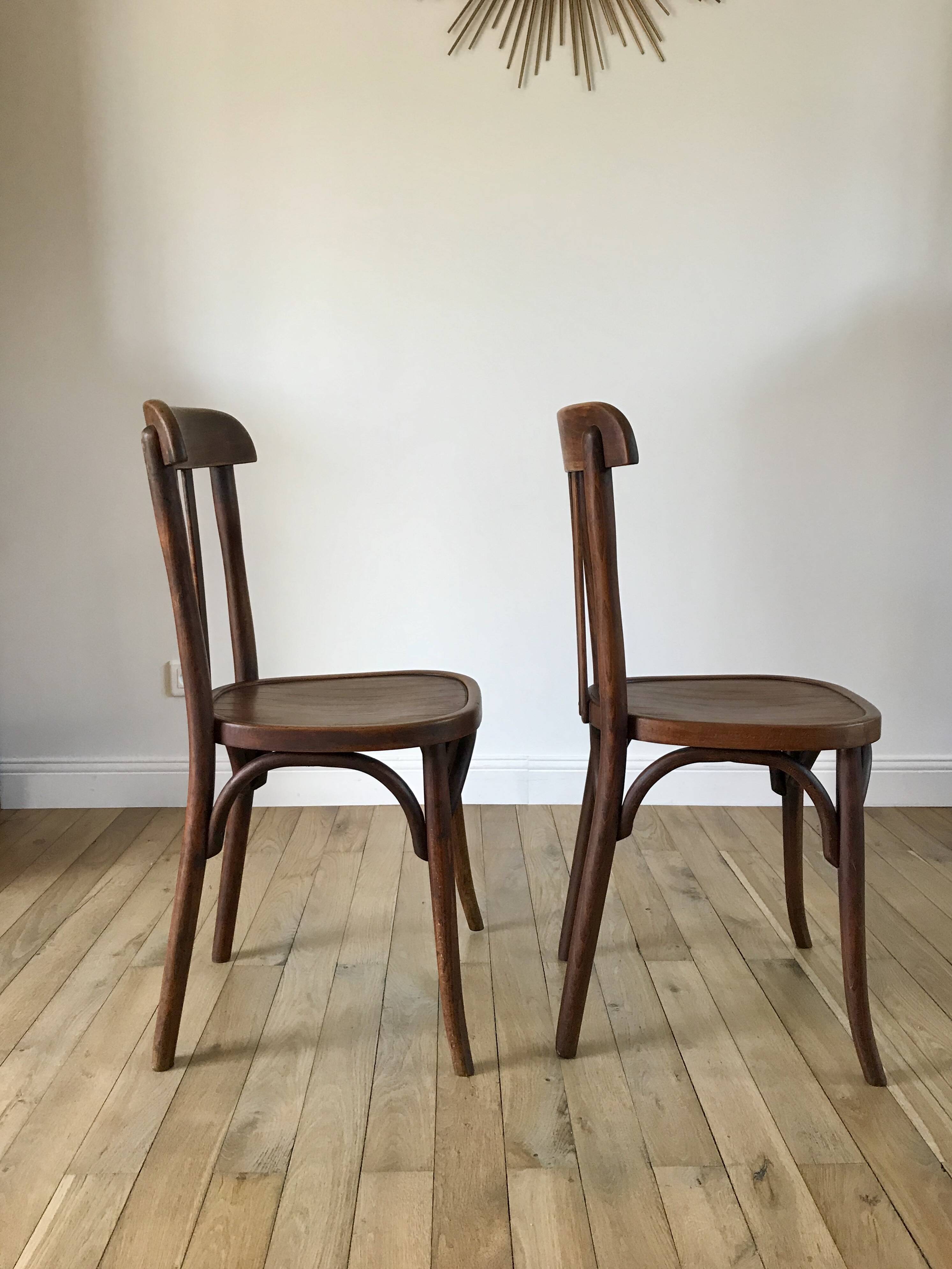 Set of 5 baumann bistro chairs in bent wood stamped xxth
