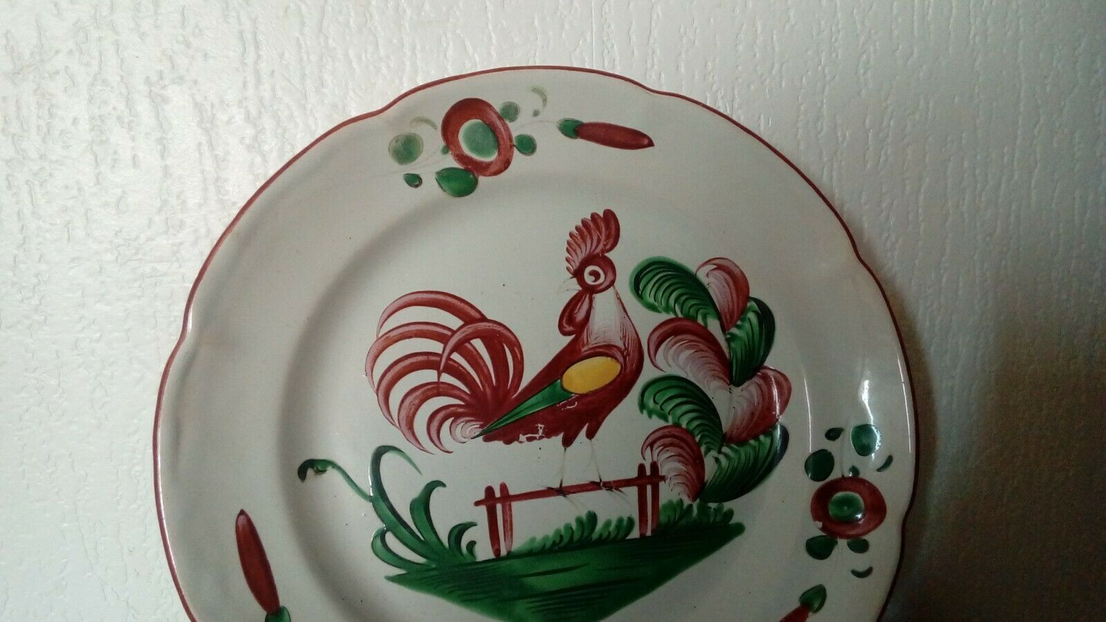 Plate in faience of luneville decor au coq a la barriere 19 eme
