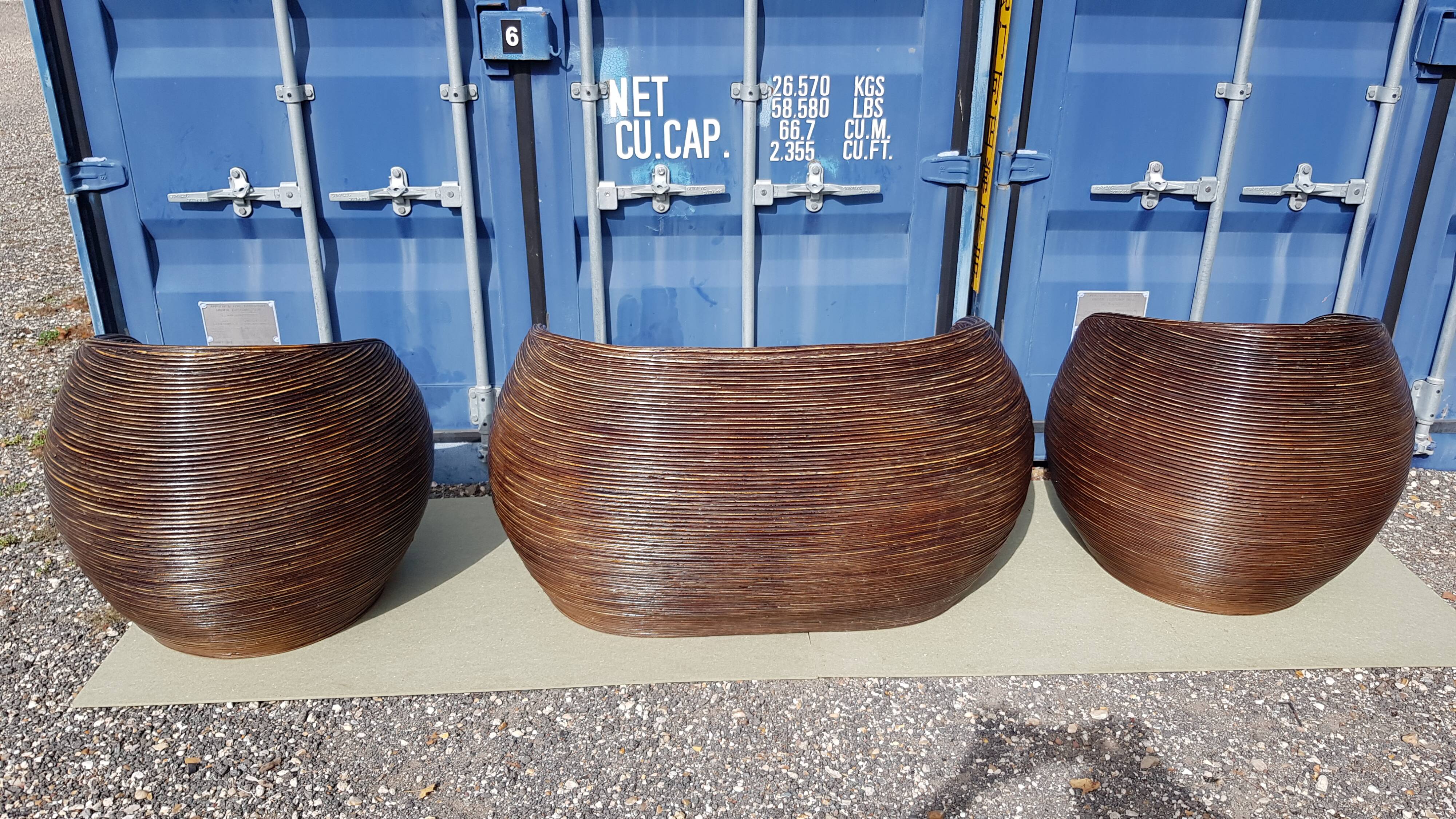 Set canapé sofa et ses 2 chauffeuses en rotin