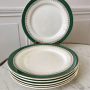 set of 6 flat plates Digoin Sarreguemines model "Martine" green and golden 50s