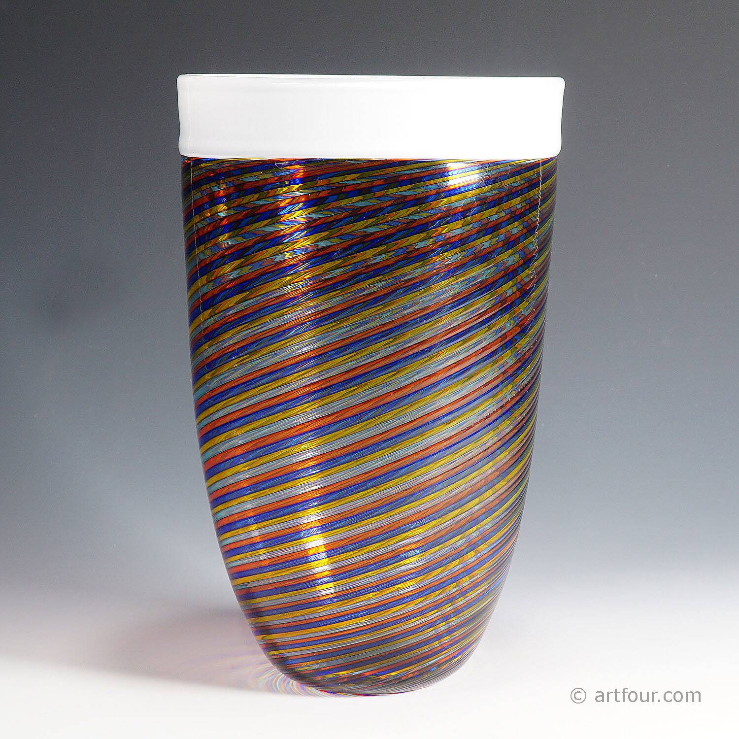 Large glass art vase filigrana Cenedese with multicoloured bands.